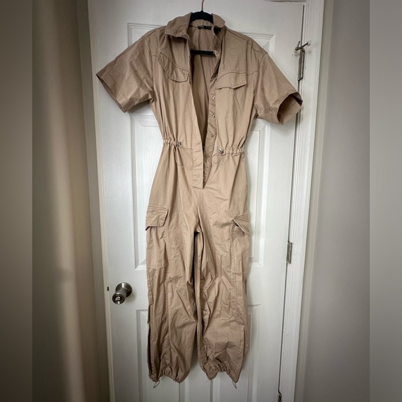 Zara Taupe Short Sleeve Jumpsuit - Picture 4 of 5